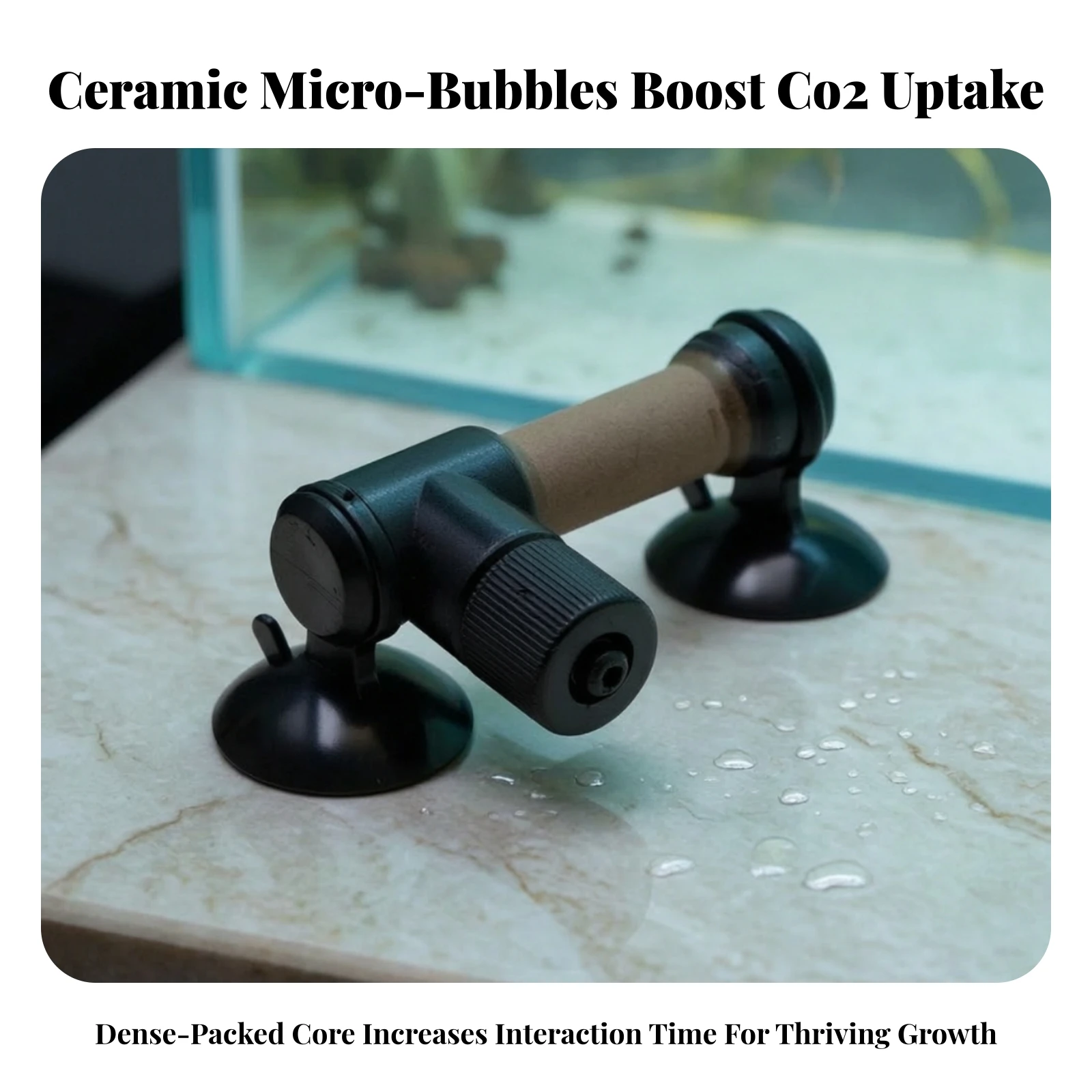 Aquarium CO2 Atomizer with Suction Cups Compact Ceramic CO2 Atomizer Compact for Aquarists, Aquatic Tanks