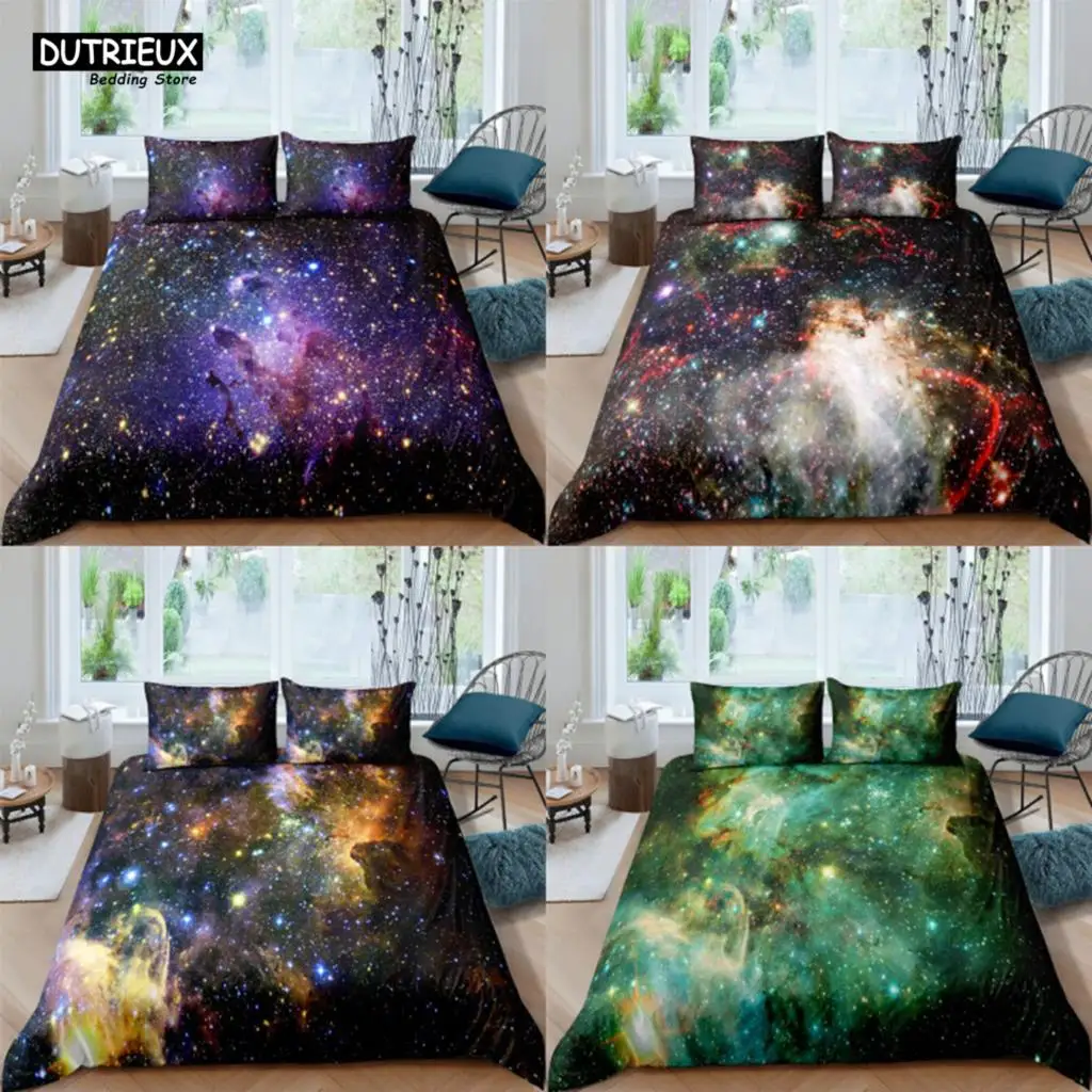 Cosmic Via Láctea Impressão Conjuntos de Cama de Poliéster Criança Crianças Capas Meninos Conjunto de Roupa de Cama Para Adolescentes King Size Conjunto de Cama