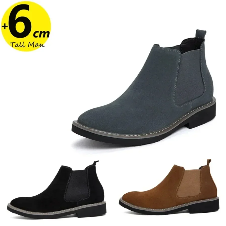 

Ankel Boots Men Leather Outdoor Height Increase Insole 6cm Man Elevator Shoes Plus Size 36-48