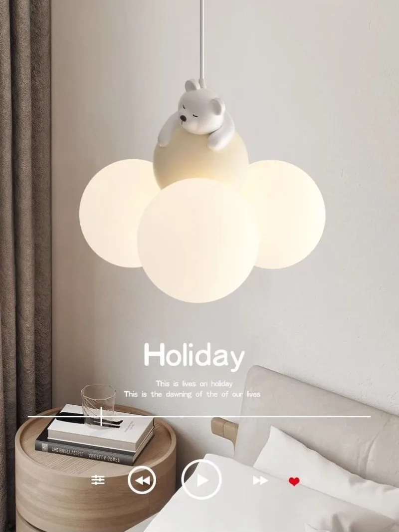 Cartoon cute little bear bedroom lamp, modern and simple eye protection room lighting fixture