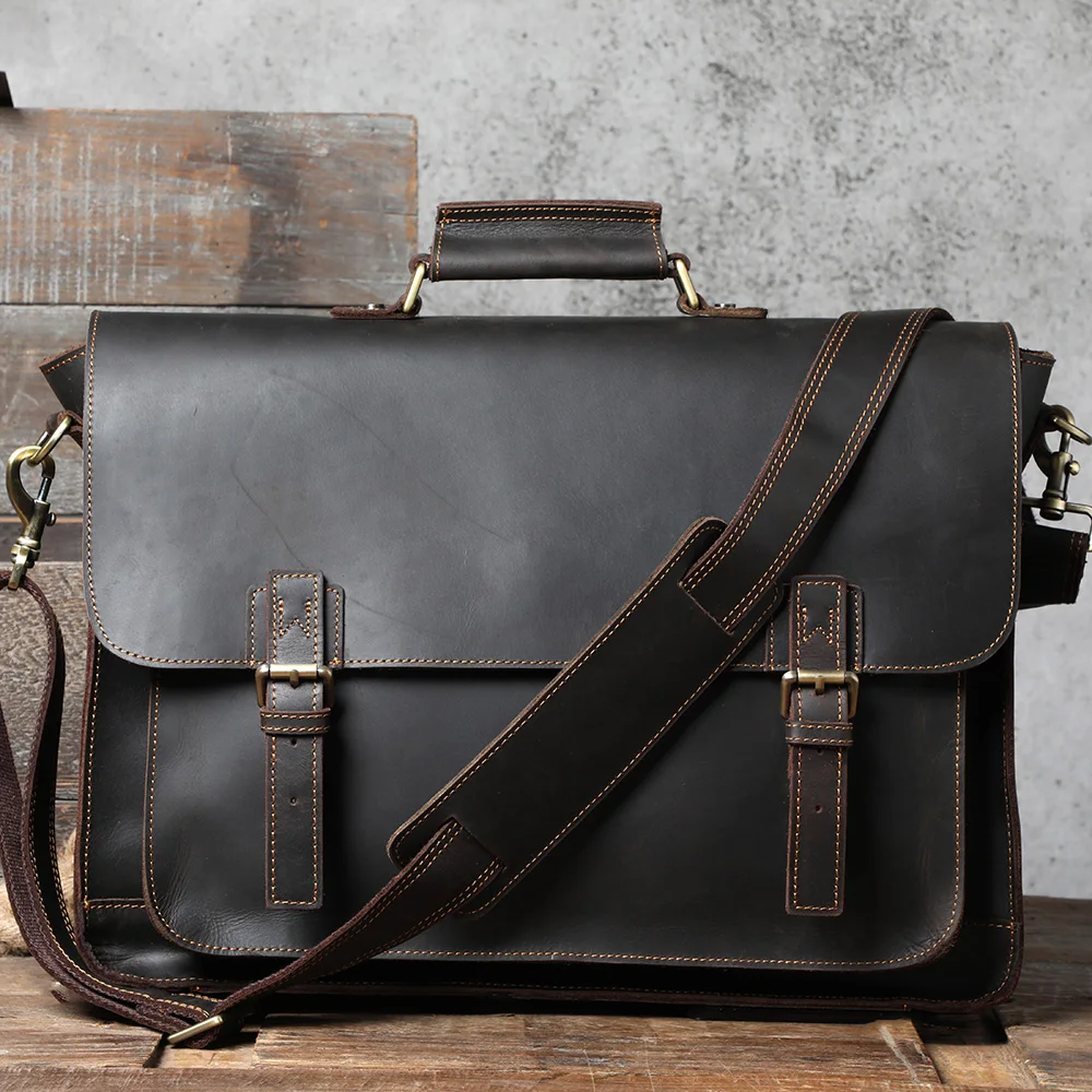 S.WORKER Retro Vollnarbenleder-Handtasche für Herren | Klassische Business-Aktentasche – Detail 10