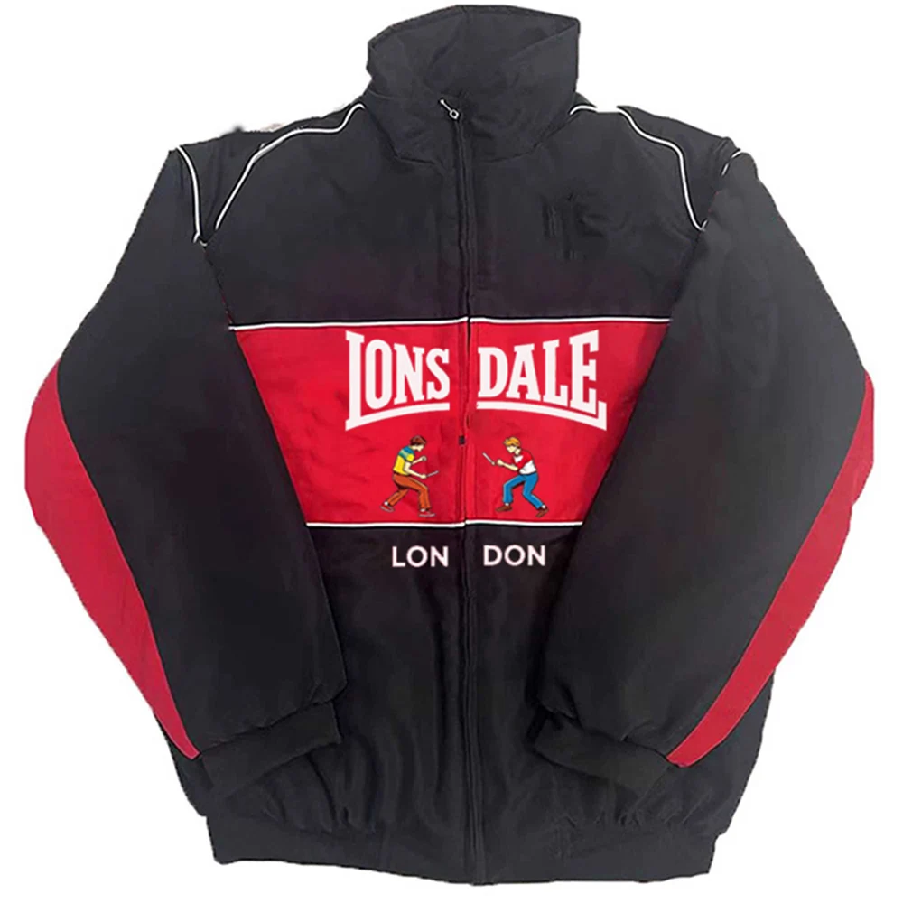 LONSDALE color blocked quilted jacket stand up trench coat retro streetwear men's and women's fashionable sports jacket