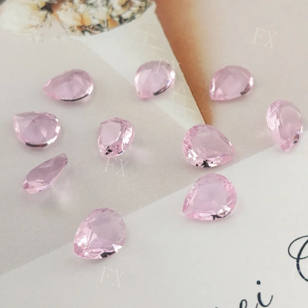 

AAAAA Glass Synthetic Gems 2x3~10x14mm Pear Shape Loose Stone Pink For Jewelry DIY Stone Free Shipping