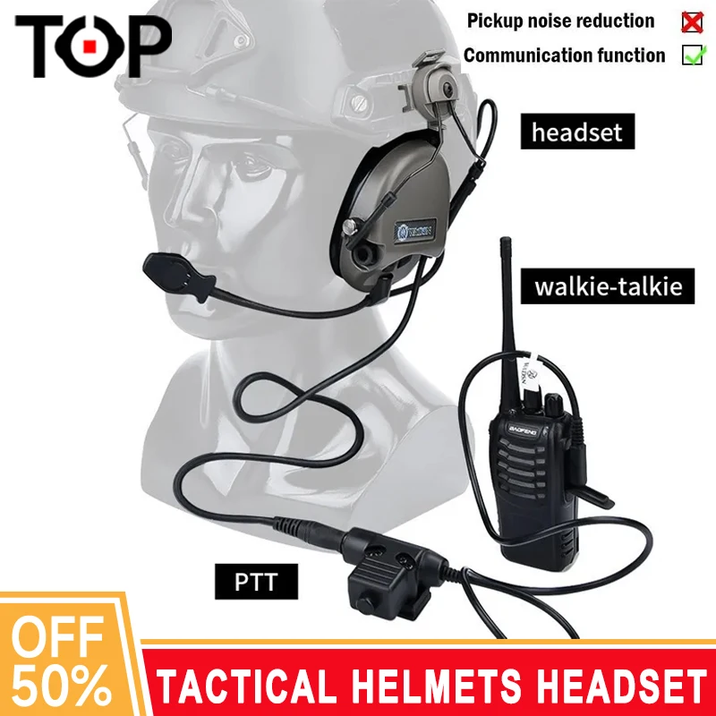 

WADSN Sordin Tactical Helmets Headset Non Noise Reduction Headphone With U94 PTT Kenwood Shooting Earphone Fit Fast Helmet