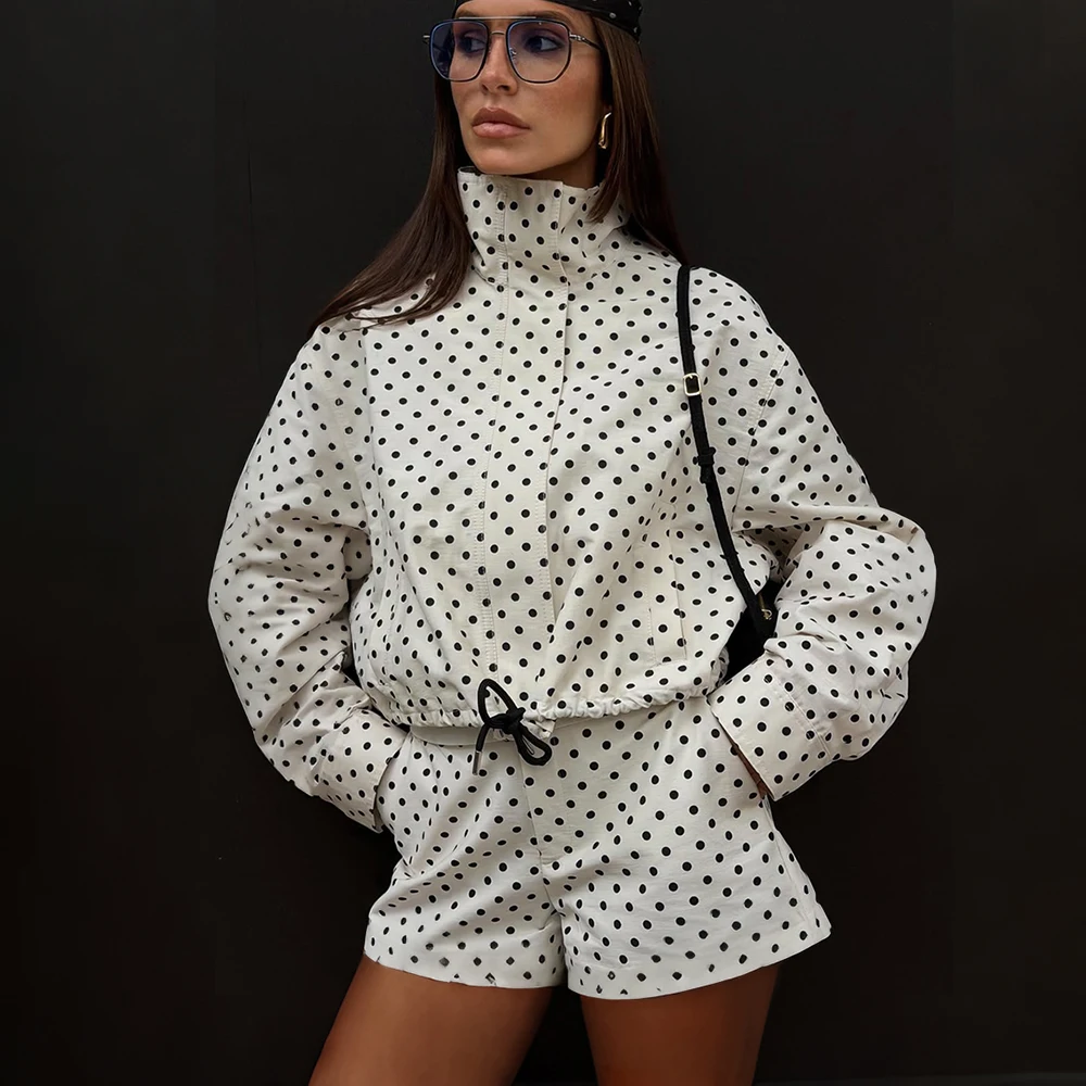 

Talenza Women's Polka Dot Coats Fashion Casual Oversized Top Fitted Shorts Set Elegant Luxury Commuter New Vintage Female Jacket