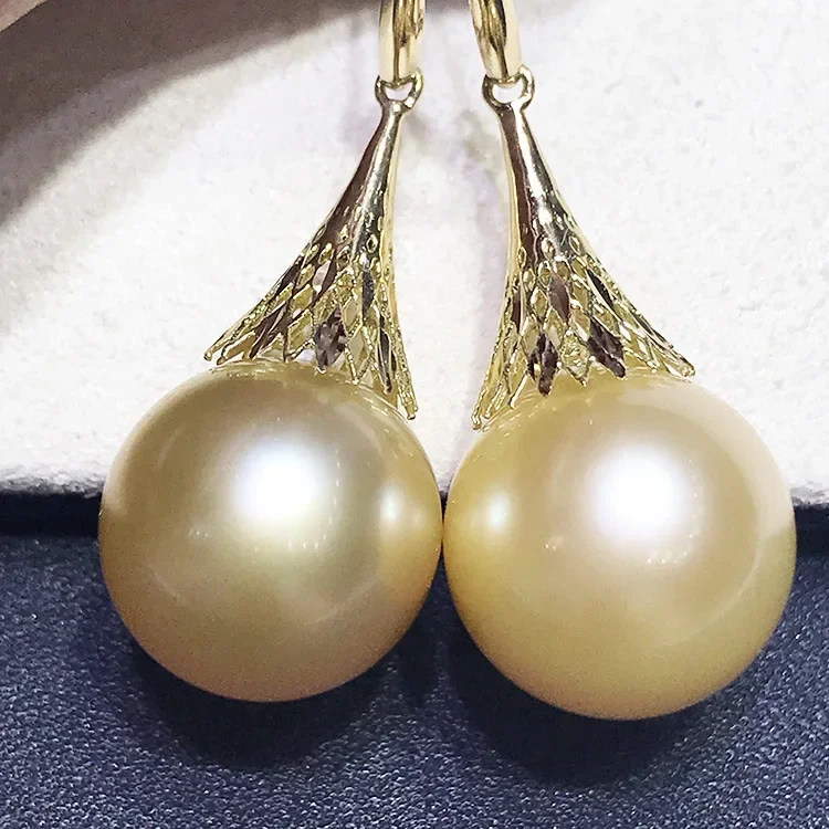 DSHIJOJ 10-11mm Southsea Pearl Earrings 18K Gold Long  Earrings Perfectly Round