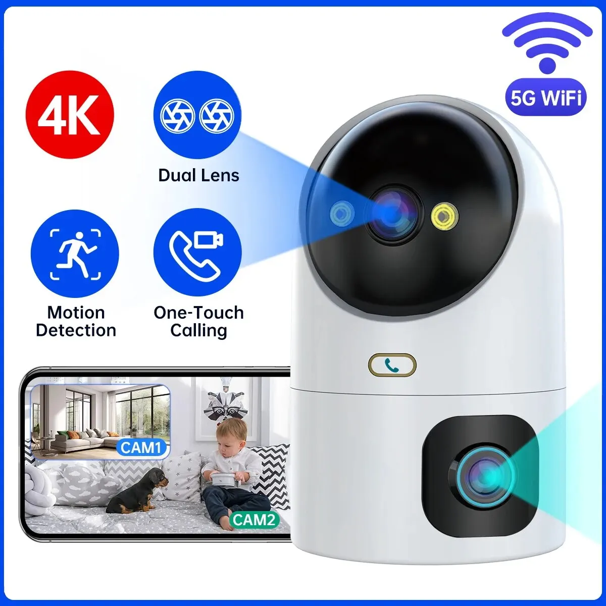 JOOAN 4K PTZ IP 카메라 – 10배 줌 듀얼 렌즈, 자동 추적 Wi-Fi CCTV, 컬러 야간 모니터링 및 가정용 아기 감시용 비디오 카메라