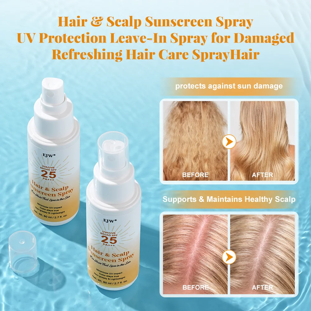 Hair & Scalp Sunscreen Mist Leave-In Spray Non-Greasy Moisturizing Soothe Scalp Repair Frizzy Hair UVA UVB Protection Scalp Care