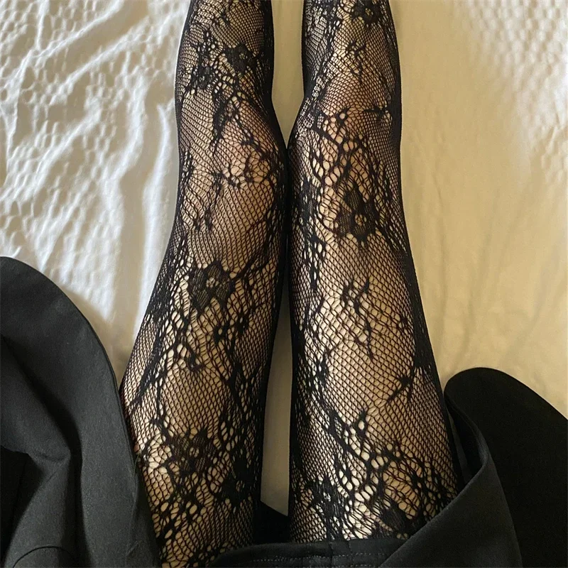 Bas sexy en rotin pour femmes, collants à fleurs anti-accrocs, bas en filet de poisson, collants en dentelle en maille résille, fête club