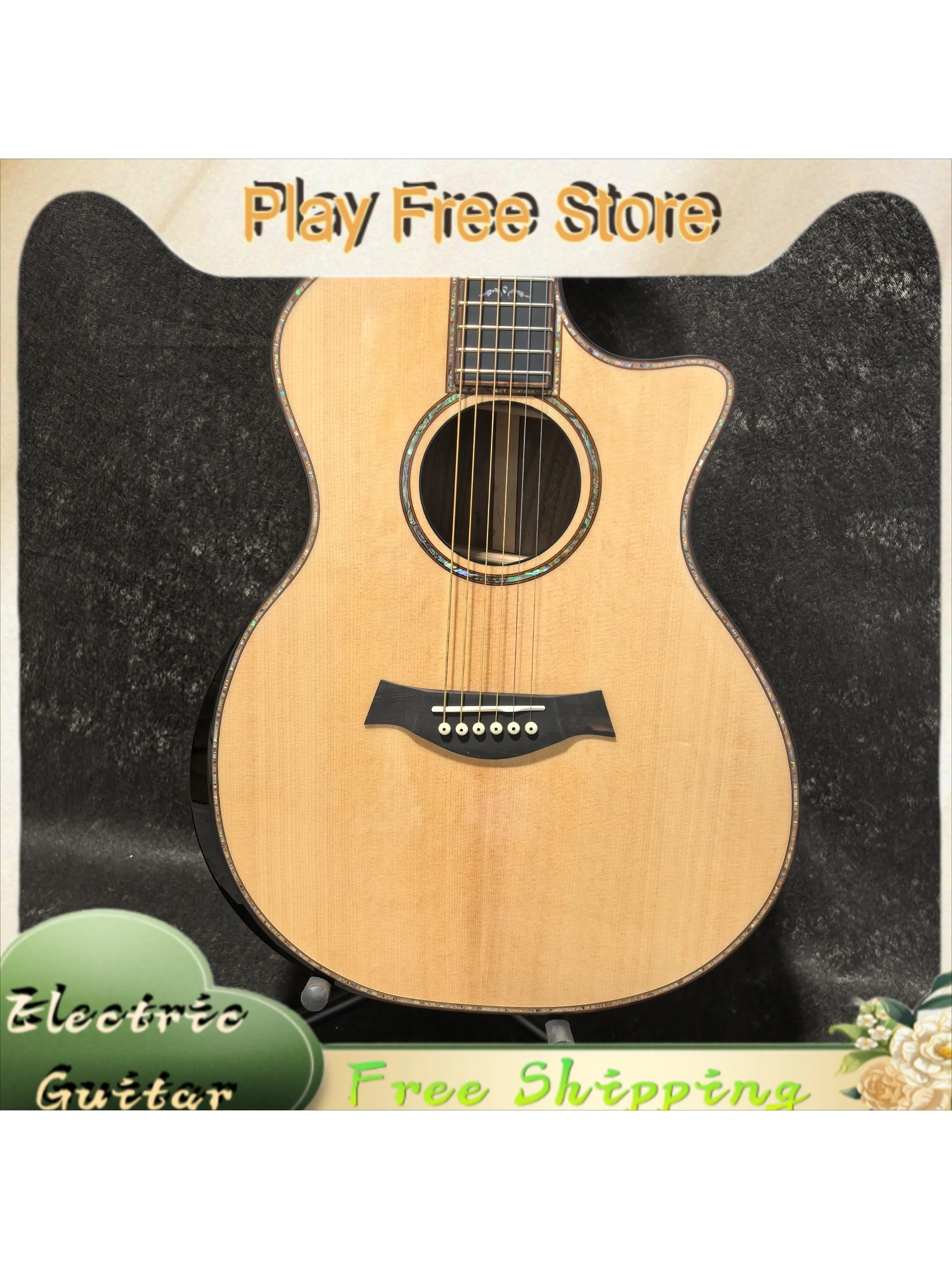 41 Zoll GA Cutaway E-Akustikgitarre 914, Fichtendecke, Rückseite und Seiten aus Palisander, Abalone-Besatz, Vogel-Einlage, Performance-Folk-Gitarre