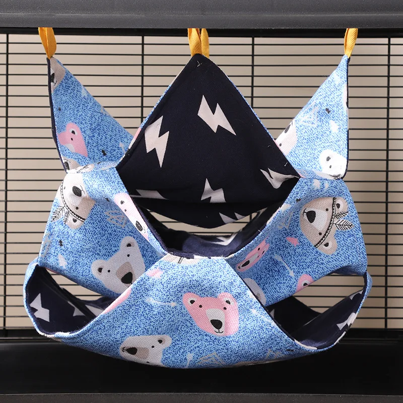 

3 Tier Small Pet Hammock Hanging Sleep Bed for Sugar Glider Ferret Chinchilla Rat Four-season Cute Owl Print Mouse Hammock Cages