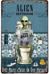 Reading News Restroom Alien Metal Wall Plaque Decor Lovers Gift Outdoor Indoor Wall Panel Retro Vintage Mural 8X12 Inch