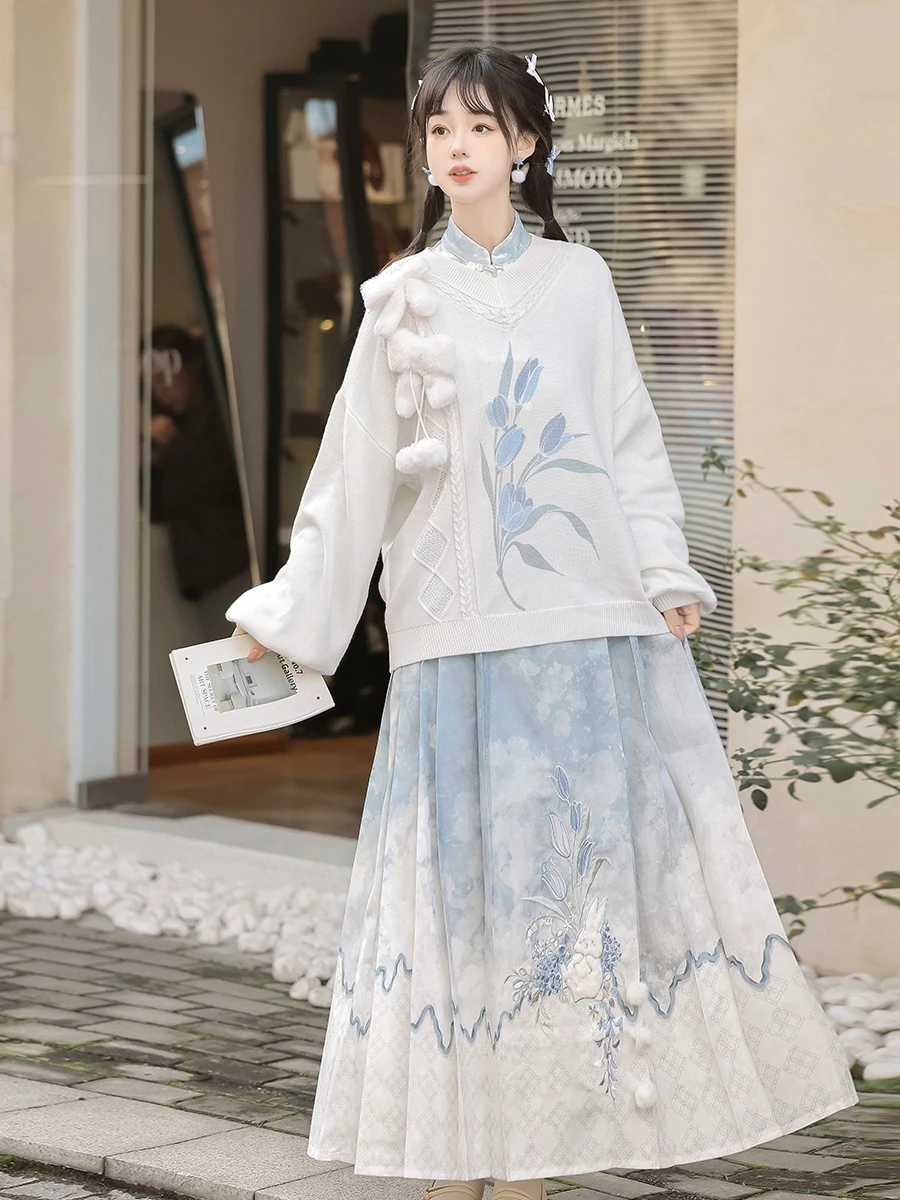 Designer's Gift Lolita Original Flower And Rabbit Hanfu Half Skirt Set For Women's New Chinese Style Half Skirt Set