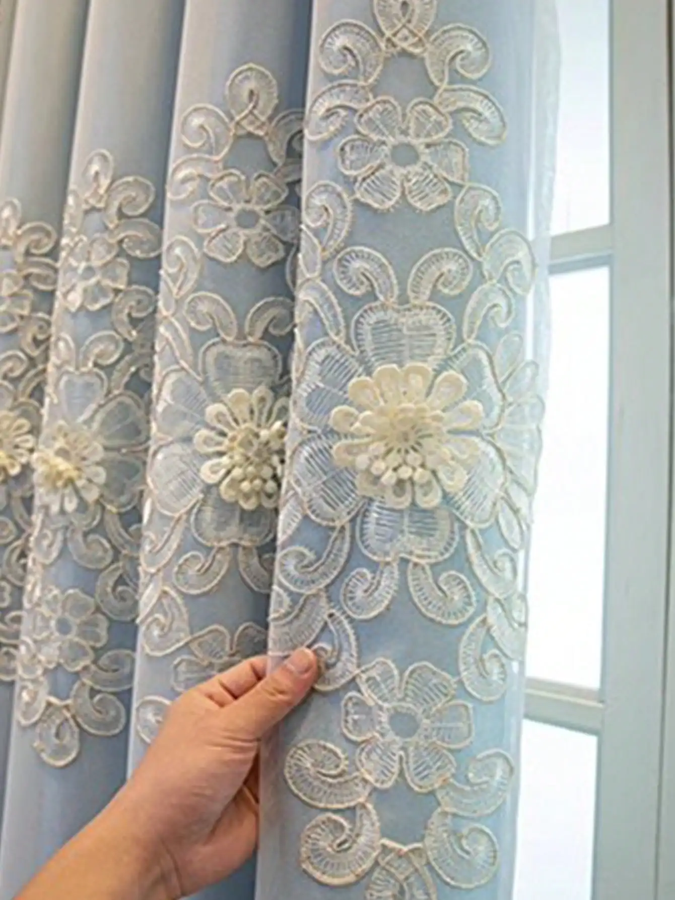 New embroidered curtains, fabric and gauze integrated double-layer bay window, living room, bedroom, pastoral style curtain