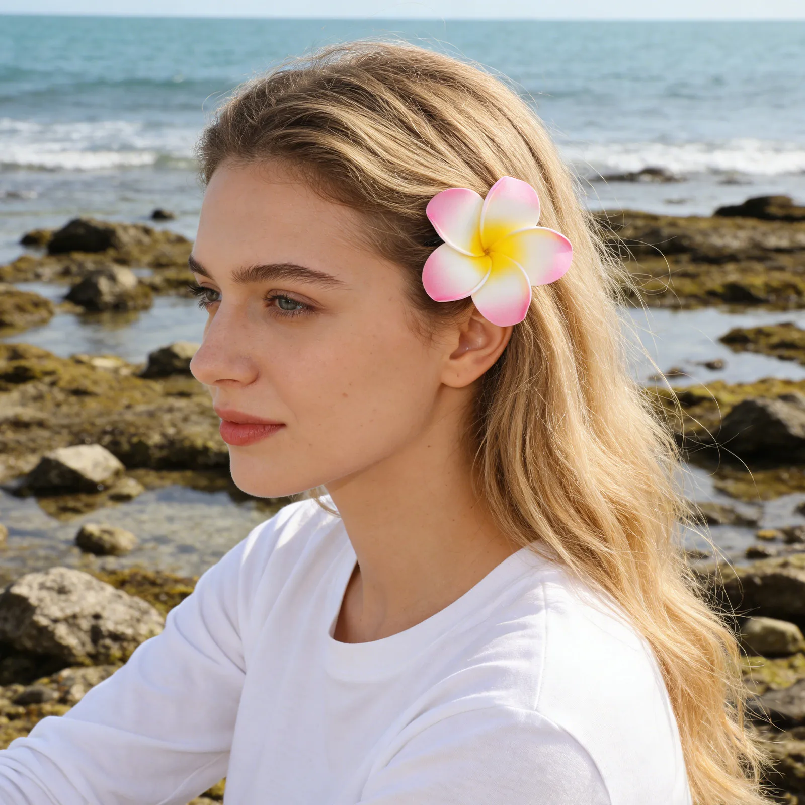 

24Pcs Hawaiian Hair Clips Pink White Artificial Plumeria Frangipani Flower Hair Accessories Beach Travel Wedding Tropical Party