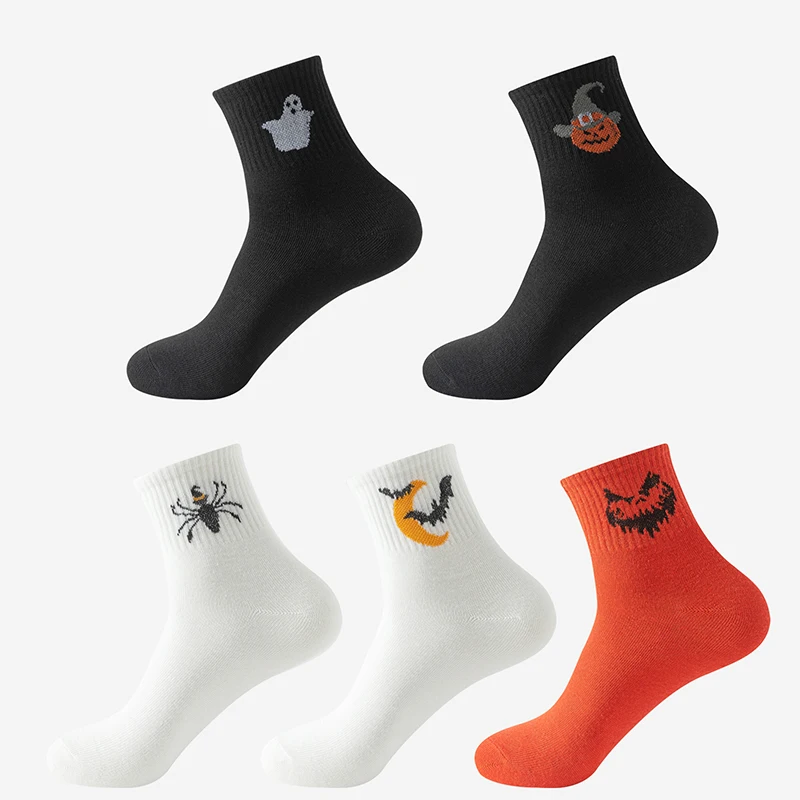 Halloween Harajuku Characteristic Couple Socks Funny Bat Pumpkin Lantern Wizard Ghost Print Men's Women's Middle Tube Socks