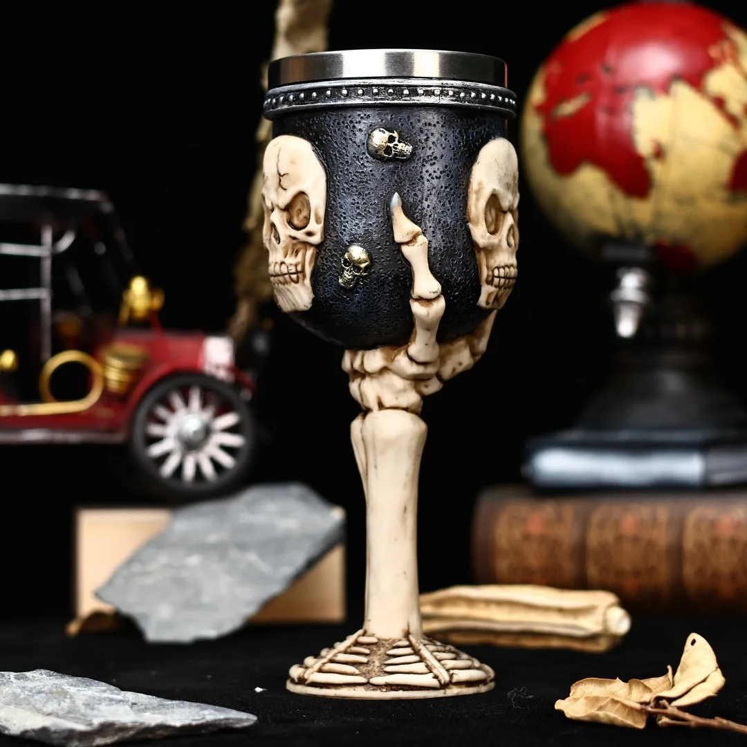 Halloween Party Skeleton‑shaped Drink Mug Resin Shell Stainless‑steel Liner Beer Cup Unique Desktop Drinking Ware