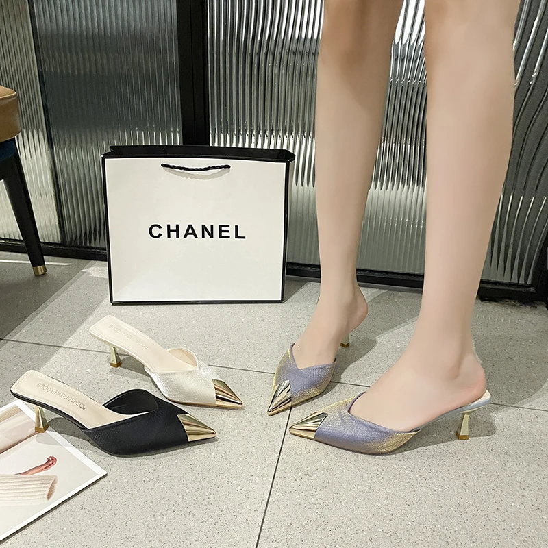 

Женские тапочки, летние элегантные туфли на среднем каблуке, модные модельные женские туфли-лодочки, трендовые брендовые повседневные женские сандалии 2023 года