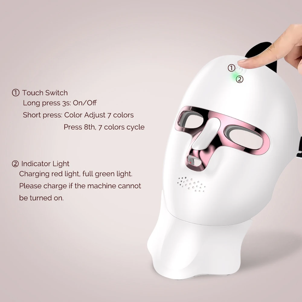 7-Farben-LED-Gesichtsmaske für Gesicht und Hals, Photon, Hautverjüngung, Aufhellung, Straffung, wiederaufladbarer Hals, Gesichtspflege, Schönheitsbehandlung – Detail 5