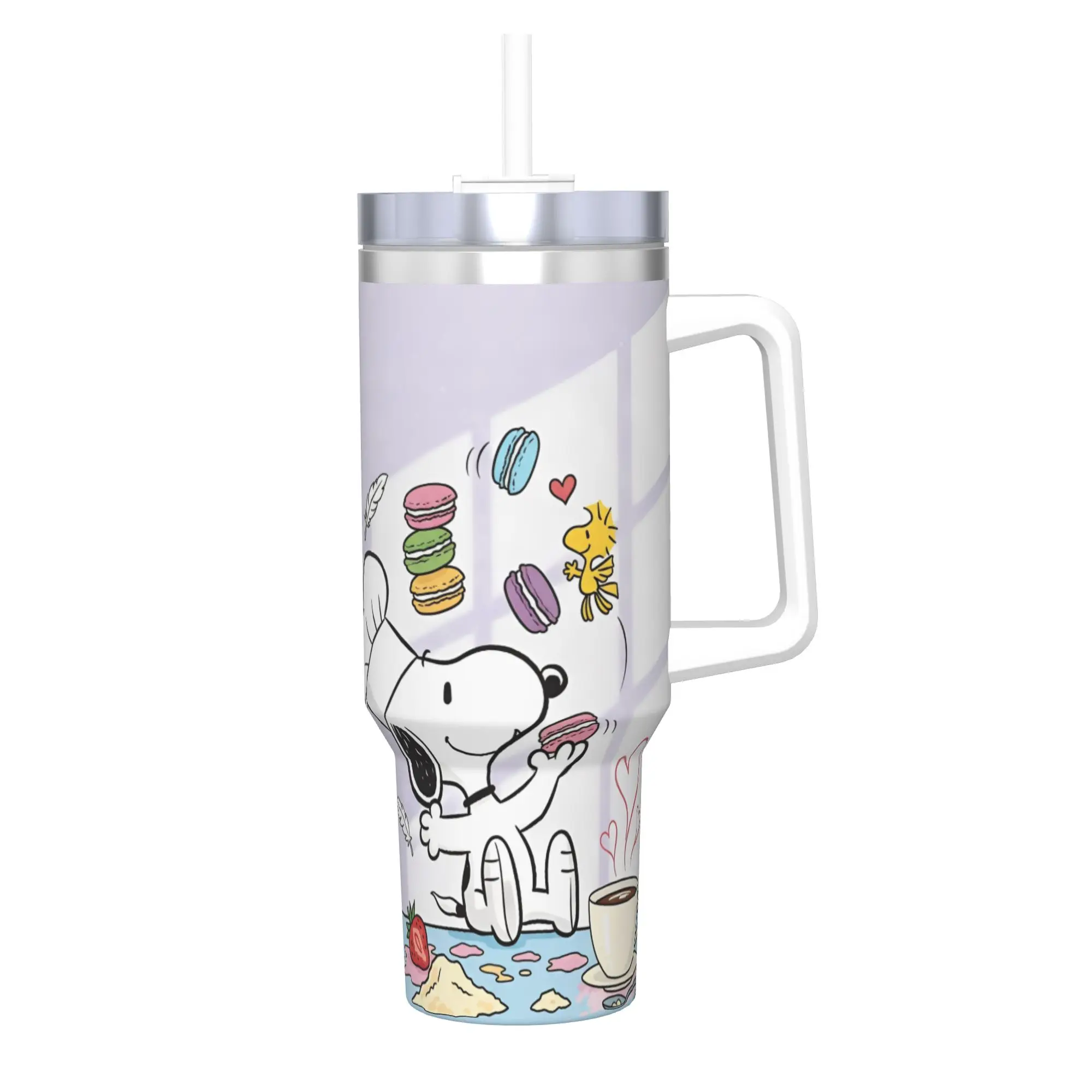 

Snoopys and Woodstock Kawaill Tumbler With Straw Stainless Steel Travel Mug Double Wall Vacuum Insulated for Cold Or Hot 40oz