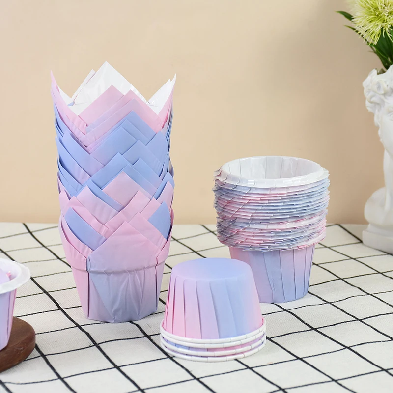 10/30Pcs Cupcake Paper Cups Oilproof Gradient Purple Cake Liner Baking Tray Case Mermaid Birthday Wedding Party Decor Supplies