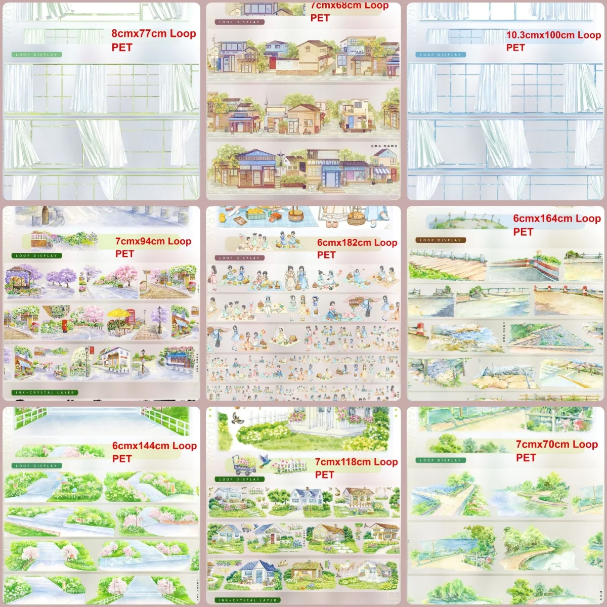

3.27 Many New Washi Pet Tape Sample Cute Girls Boys Grass Landscape House Streets