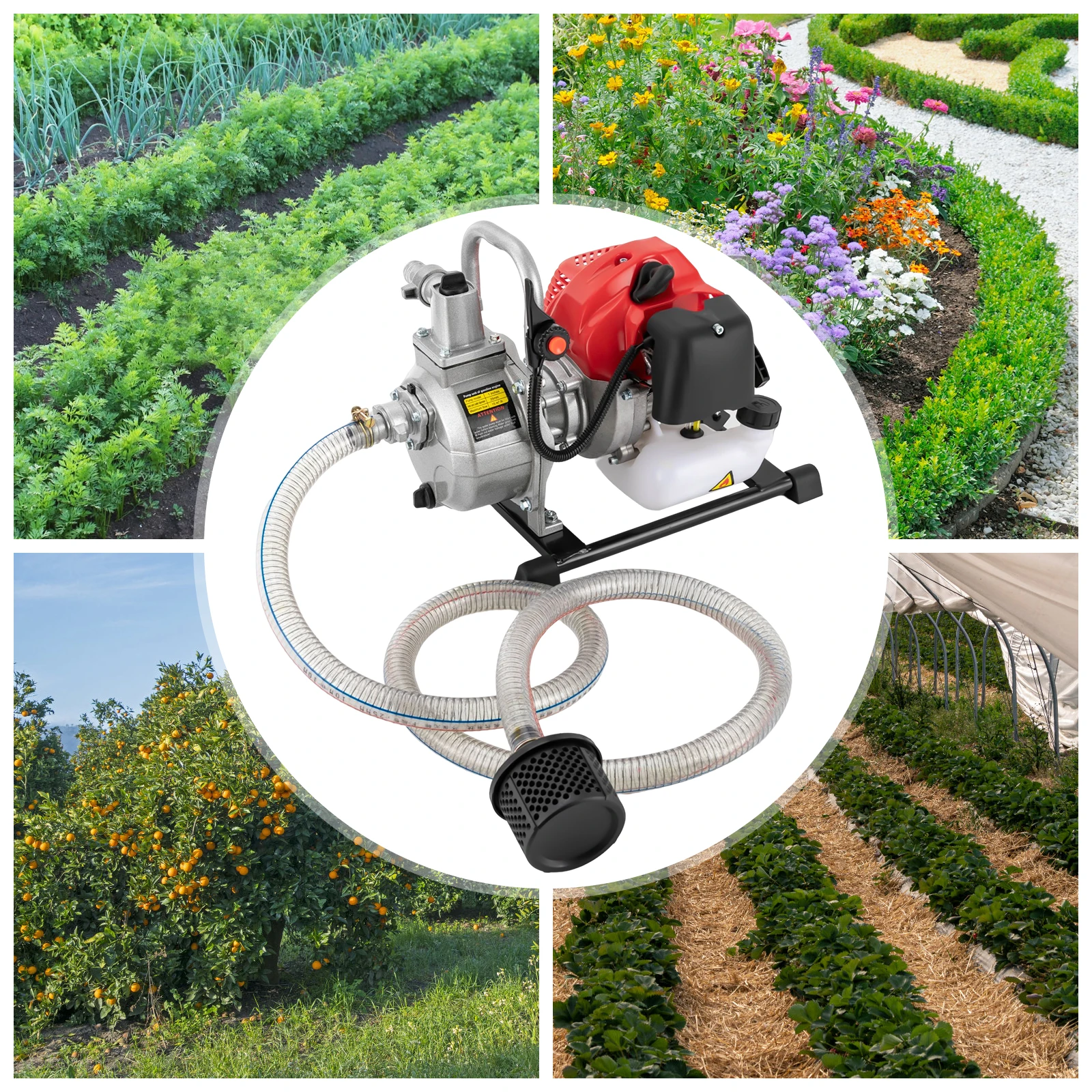 1 Inch 2HP 42.5CC Petrol Water Pump Garden Pond Pump Spraying Pump With 2M Pipe Portable 40F Two-Stroke