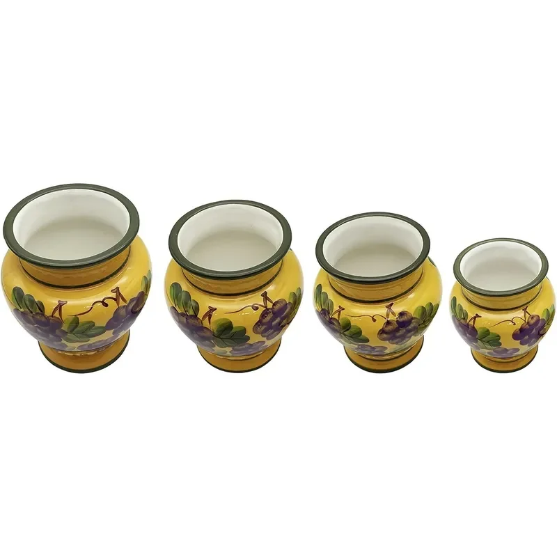 Hand-painted Tuscan grape ceramic jar four-piece set with lid kitchen food storage container sealed storage