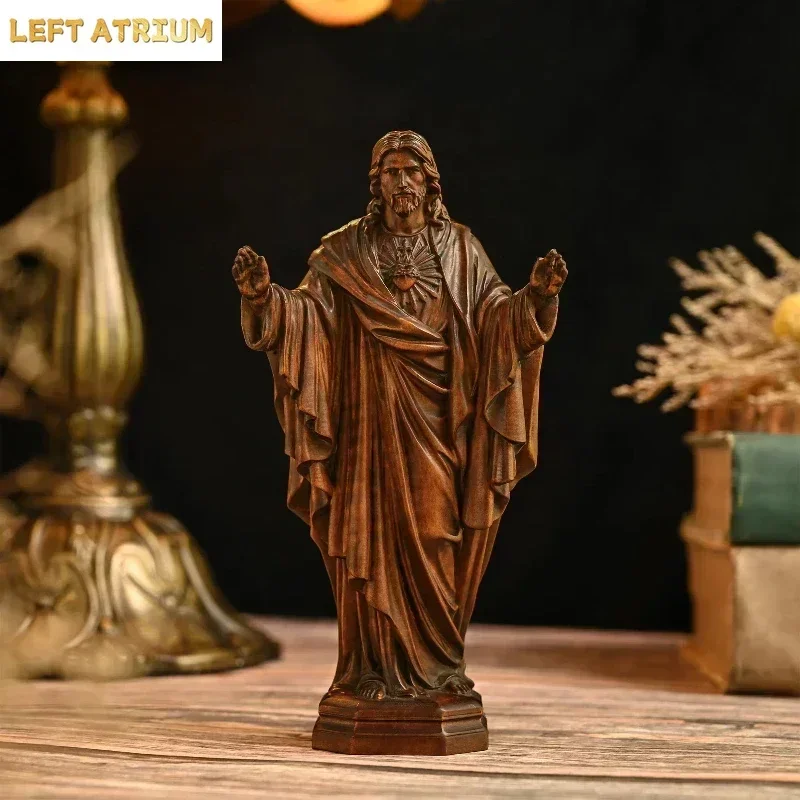 Vintage Solid Wood Carving Handcrafts Jesus Sacred Statue Ornaments Office Decor Cross-Border Figurines