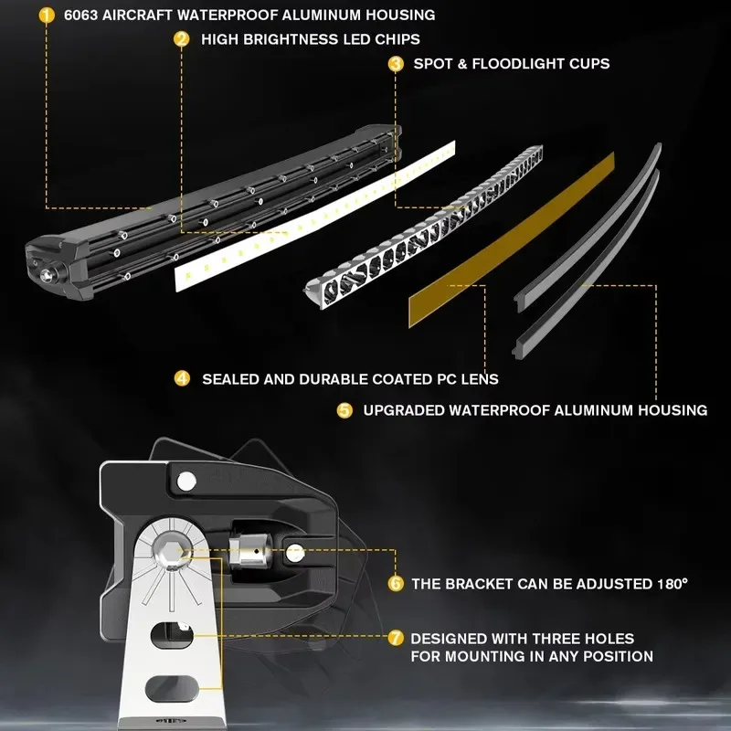 38-Inch 44-inch 50-inch amber LED light strip, yellow lensed off-road driving light, fog light for pickup SUV, off-road