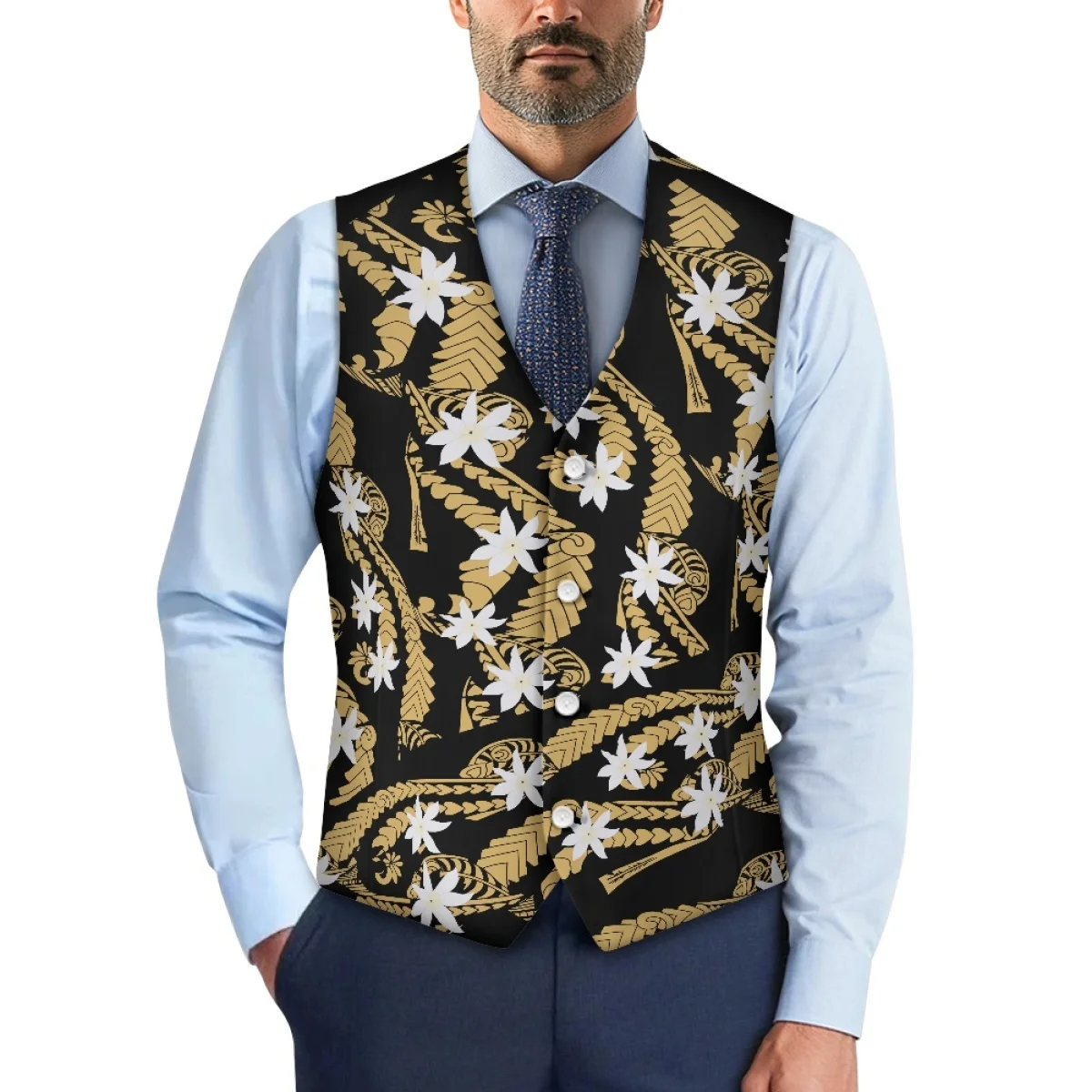 Custom Polynesian Tribal Pink Tapa Samoan Print Suit Vest for Men Luxury Wedding Prom Waistcoat for Tuxedo Groomsman  Clothing