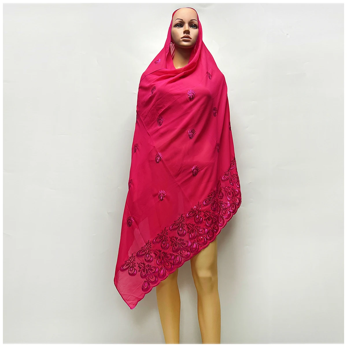 Imagem -04 - Hijab Bordado de Lantejoulas Chiffon para Mulheres Muçulmanas Lenços Femininos Lenços Africanos Foulard Árabe Lenço de Dubai Atacado