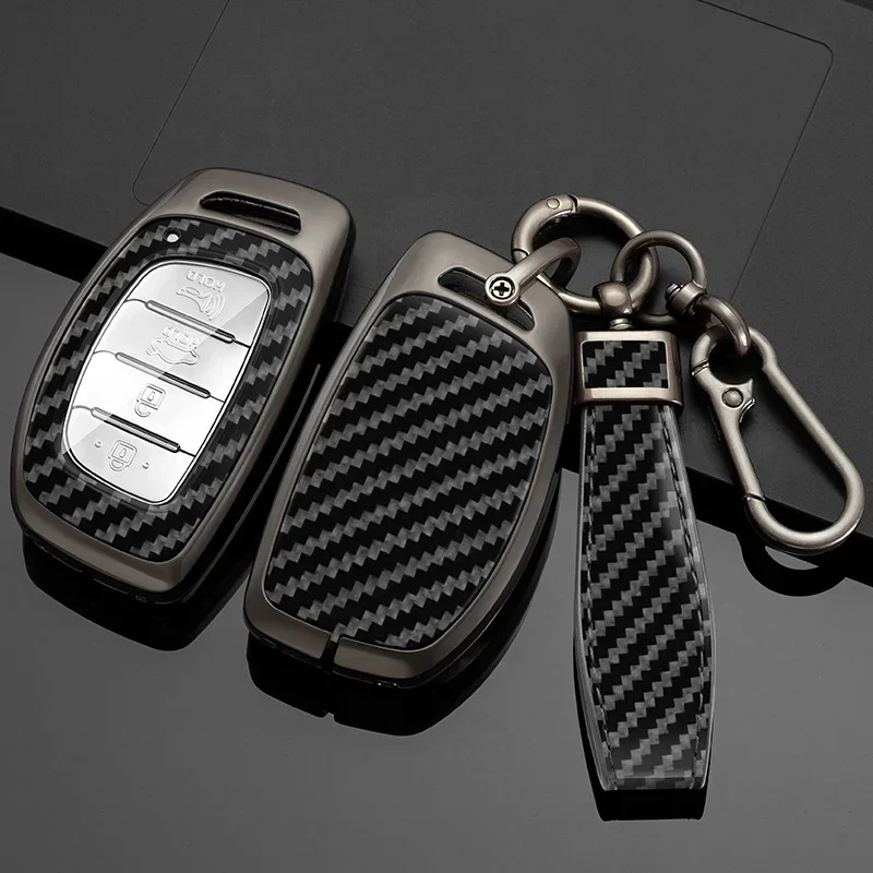 

Zinc Alloy Carbon Fiber Car Key Case Cover For Hyundai Tucson Solaris Sonata Hybrid NEXO NX4 Santafe Dn8 Accessories