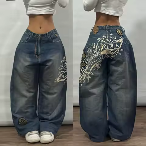 American Y2K New Fashion Joker Loose Jeans Women Street Hip Hop Retro Oversized Wide-leg Pants Unisex Casual Punk Mopping Jeans