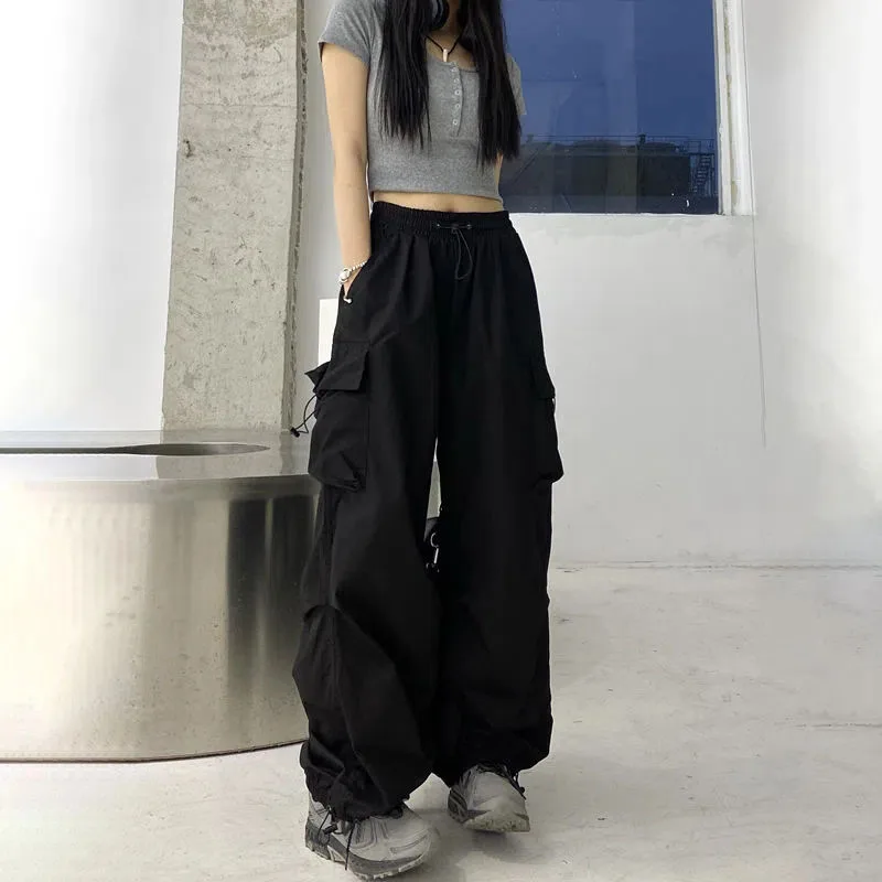 

Vintage High Waist Streetwear Cargo Pants Women Harajuku Loose Bf Big Pocket Jogging Sweatpants Korean All Match Casual Trousers