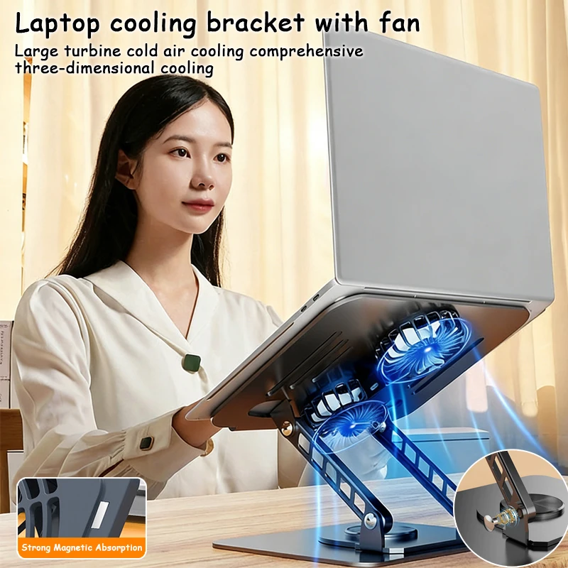 

Laptop Tablet Foldable Stand With Cooling Fan Heat Dissipation Stand For MacBook Air Pro Desktop Cooler Aluminum Notebook Holder