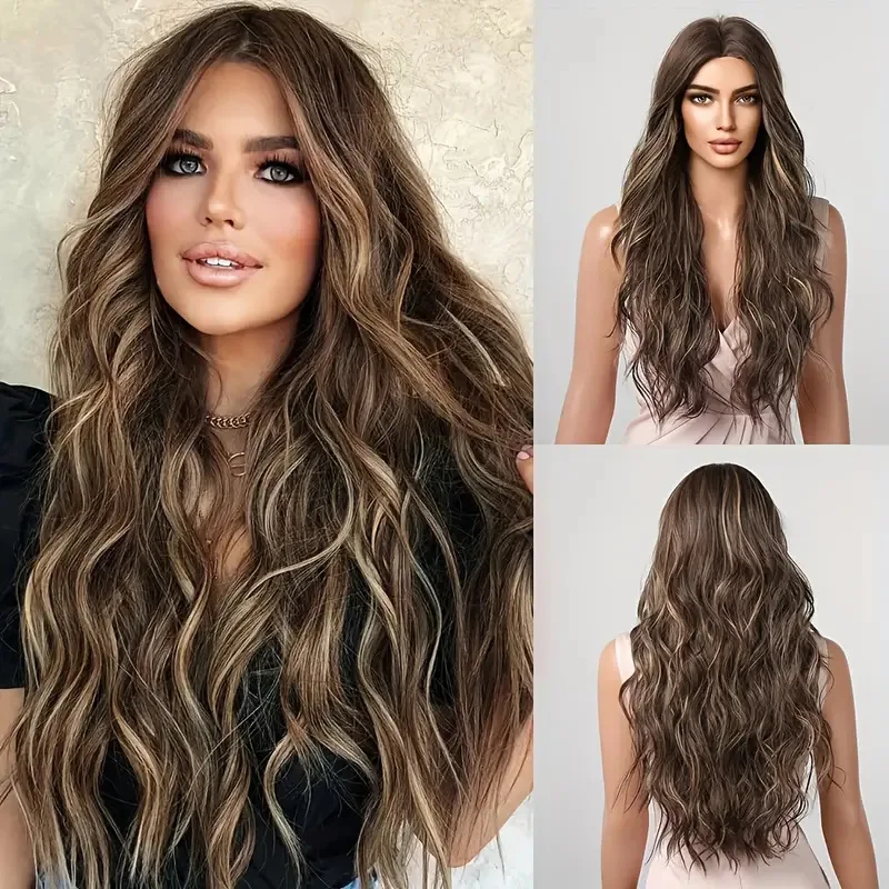 

Wig female long hair natural black brown long curly hair European and American wind big waves medium points no bangs wig cover