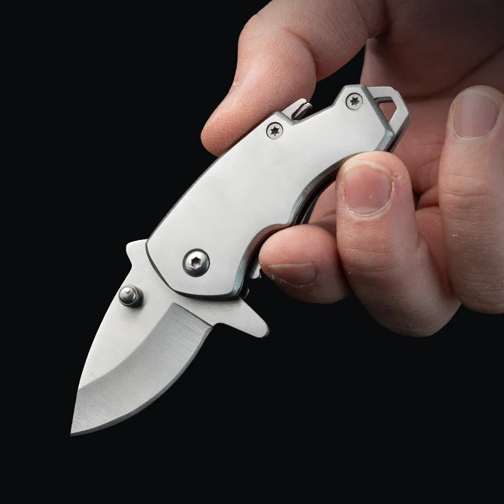 2024 new Outdoor survival knife stainless steel mini folding shark knife keychain bottle opener