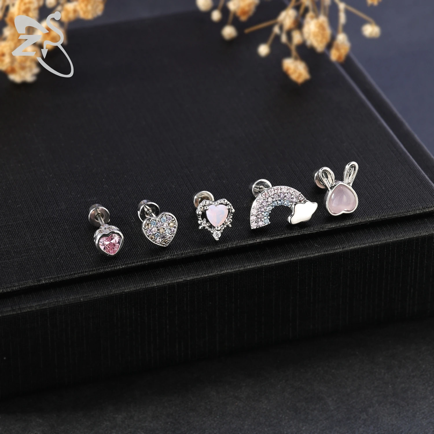 ZS 1 Piece 20G Cute Animals Shape Stud Earring For Children Women CZ Crystal Earrings Ear Cartilage Helix Conch Piercing Jewelry