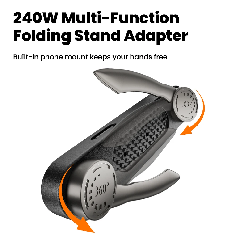240w Dual Type-C Full-function Folding Bracket Adapter 240w Fast Charging+40Gbps Data Transfer+Type-C Ports Headphones Connector