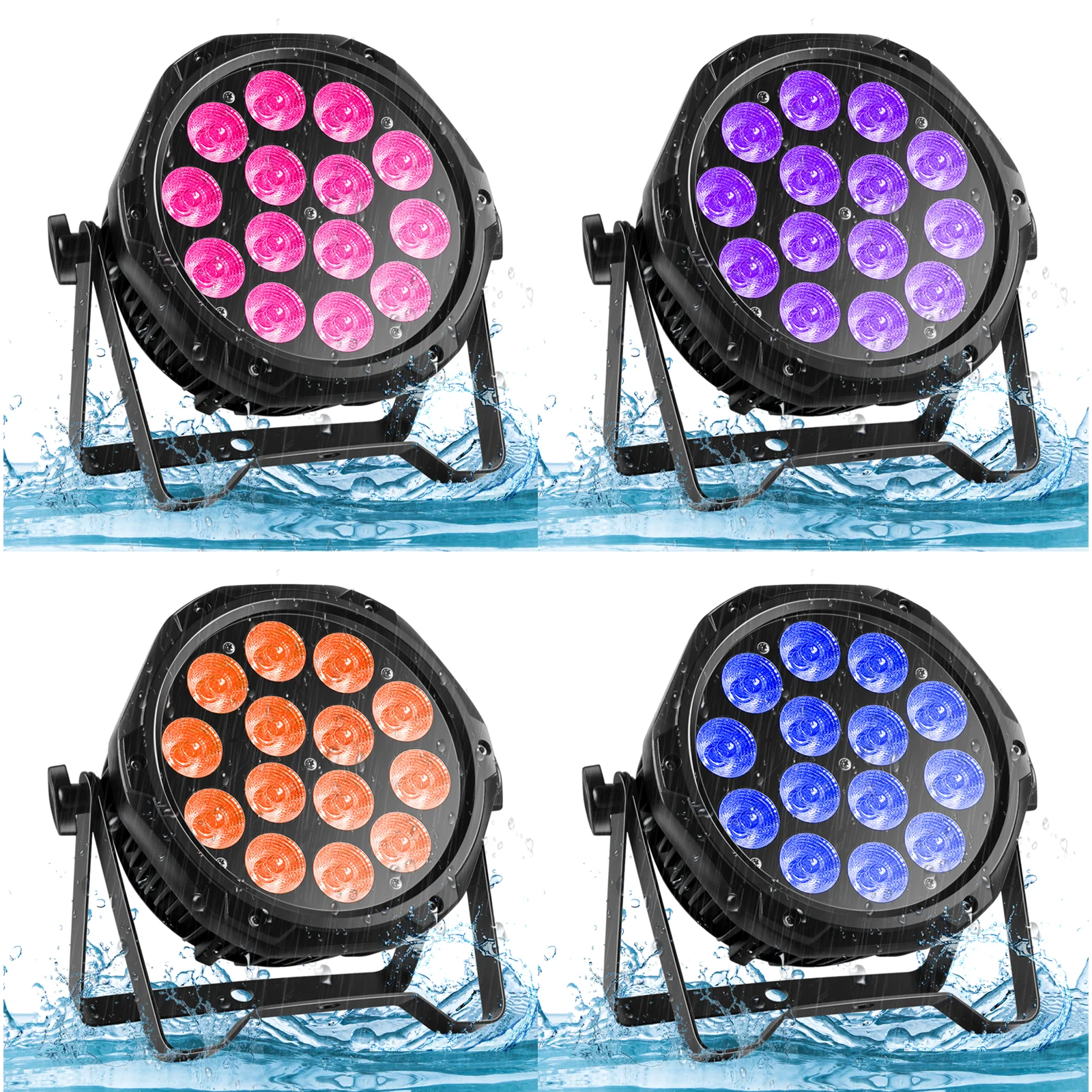 Yiflamefly 4 Stück 140W IP65 Wasserdichte Par-Scheinwerfer 14X10W RGBW LED Bühnenbeleuchtung DMX Par Can für Außenbeleuchtung Performance Party