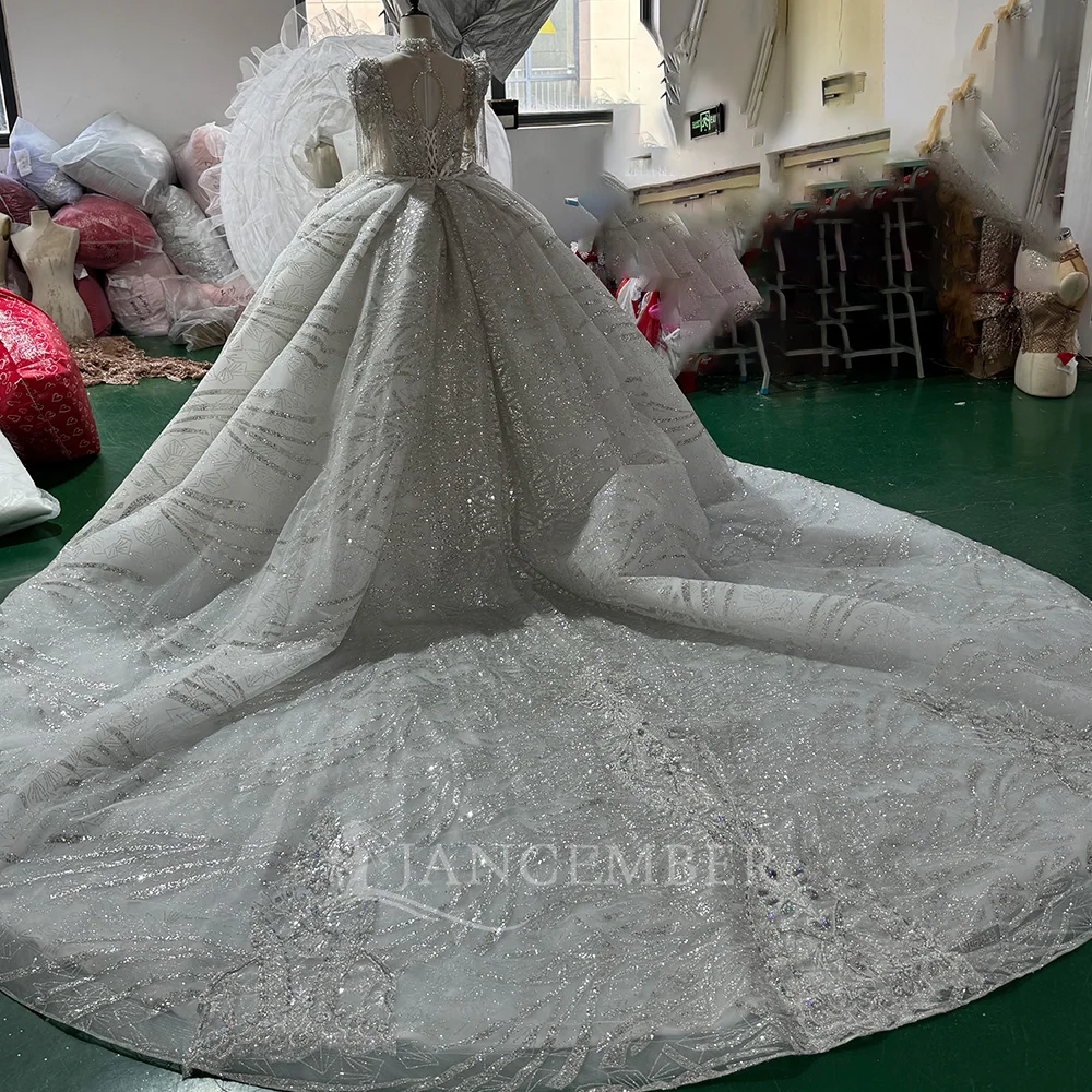 Elegant Sparkly Glitter Wedding Dresses For Women 2025 Lace Up Back Long Sleeves Wedding Gowns Bridal Gowns Vestido De Casamento