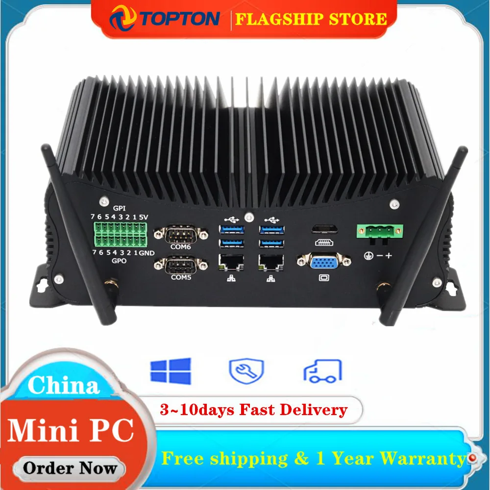 2023 11th Gen Intel Industrial PC i7 1165G7 i5 Fanless Mini PC Rugged Computer 6*COM 2*2.5G i225-V B3 LAN 8*USB GPIO HDMI VGA