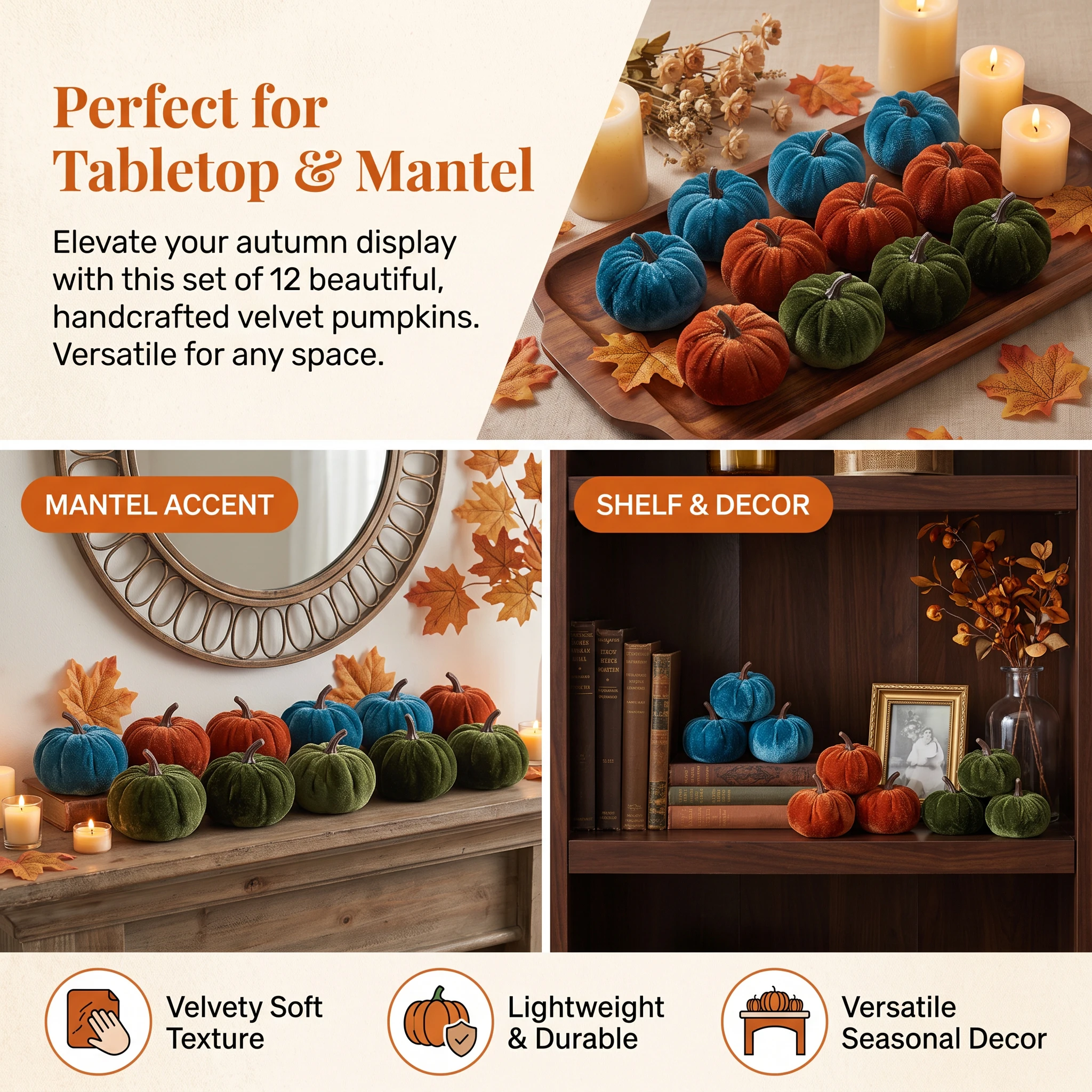 12pcs Velvet Pumpkin Decoration for Halloween Autumn Home Decor Tabletop Garden Ornaments Ideal for Thanksgiving Harvest Parties - view 6