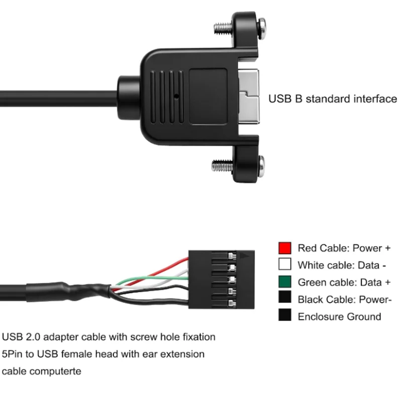 USB2.0 Type-B Female Panel Mount to 5 Pin Female Header PCB | Motherboard Extension Cable Adapter for PC Printer