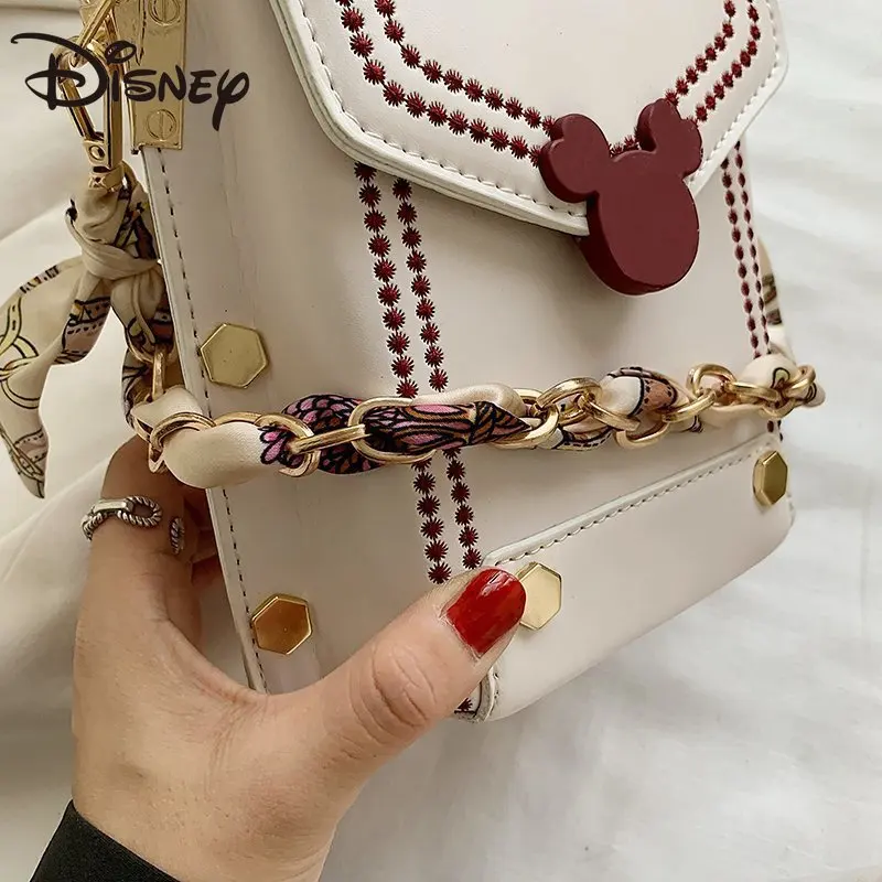 MINISO  new fashion girls stone pattern wide shoulder strap small square bag fashion Mickey single shoulder cross body bag