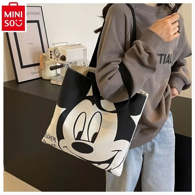 

Disney Mickey Cute Casual Versatile One Shoulder Tote Bag Women's High Quality Canvas Large Capacity Handheld Tote Bag