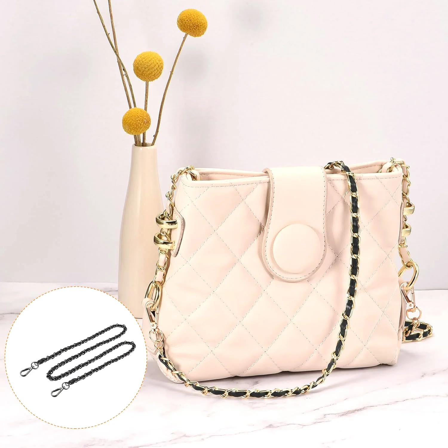 47in PU Leather Flat Chain Strap Handbag Chains Purse Straps Shoulder Cross Body Replacement Strap DIY Purse Making image 3