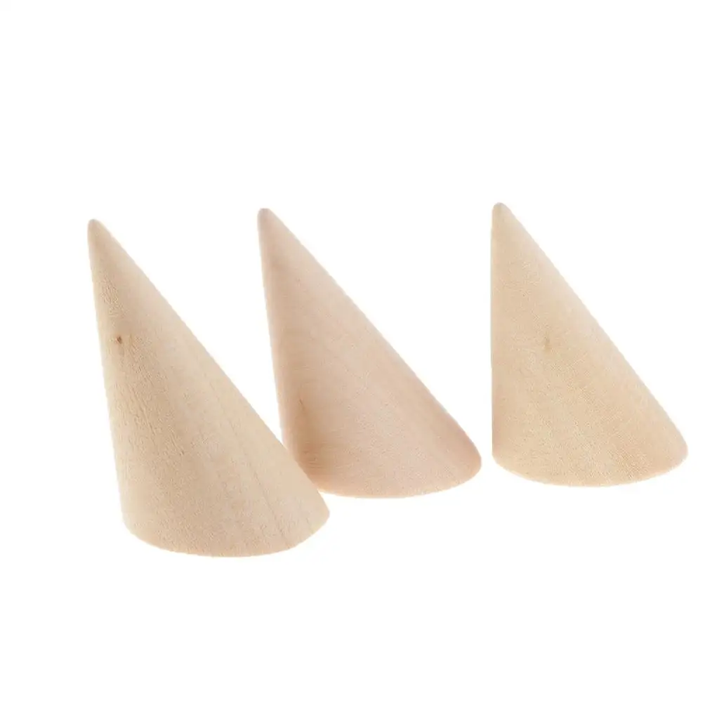 Unpainted Natural Cone Madeira Jóias Display Rack, Jóias Titular, 9pcs