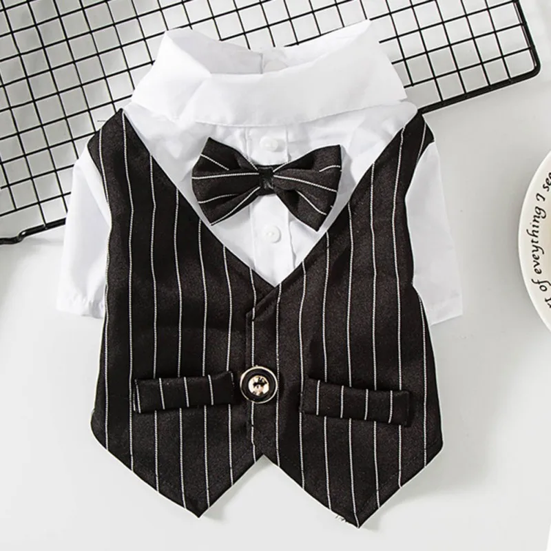 Dog Tuxedo Suit Costume Pet Cat Dog Gentleman Wedding Birthday Party Formal Shirt with Bow Tie for Small Medium Dogs Clothes